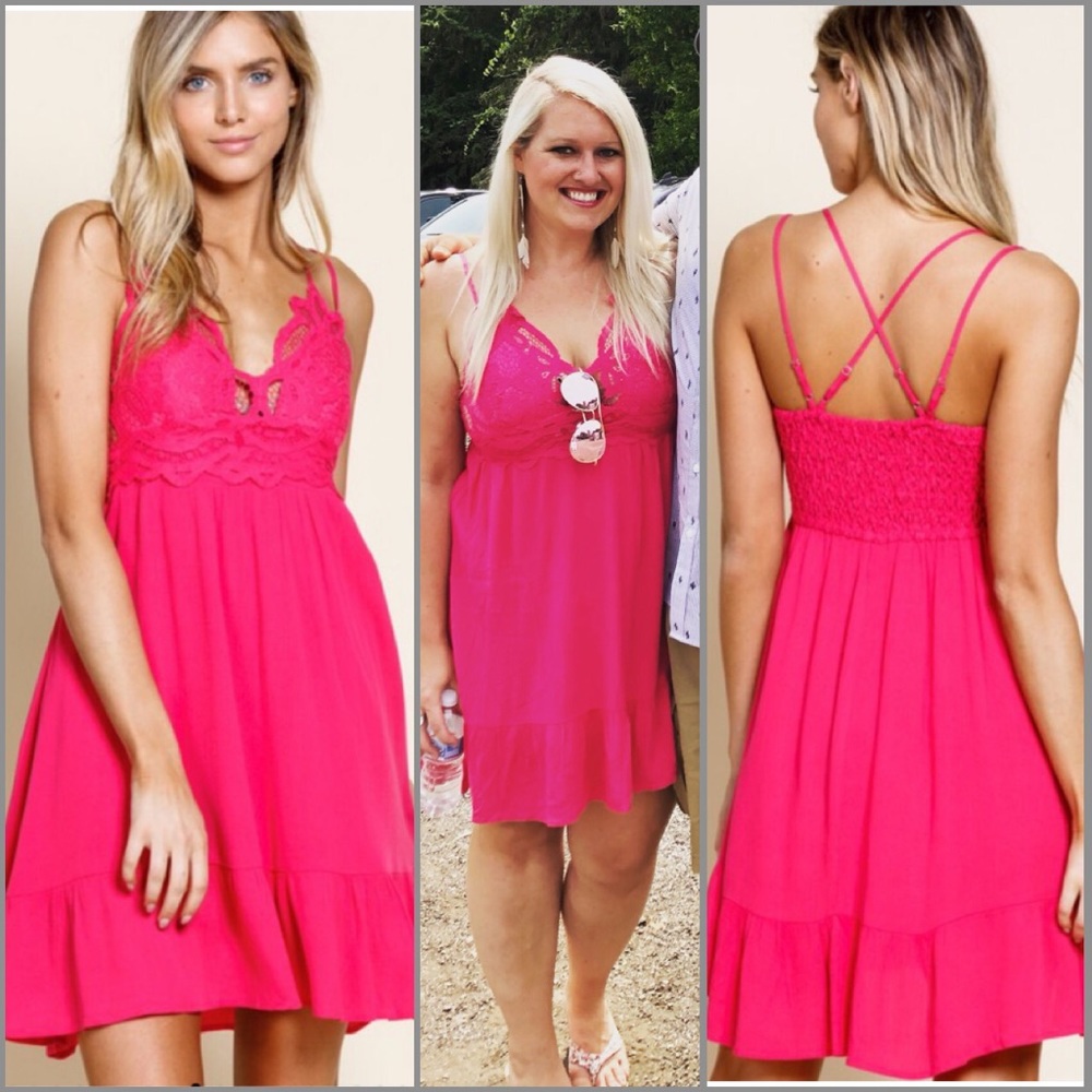 Pink Crochet Lace Bralette Dress